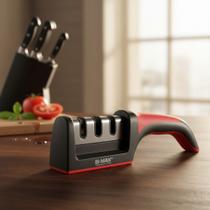 Afiador Amolador De Facas 3 Opções Manual Inox Cor Preto Preto Com Vermelho