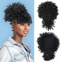 Afropuff aplique peruca preto castanho afro cacheado premium com franja