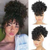 Afropuff aplique peruca preto castanho afro cacheado premium com franja