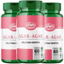 Ágar-Ágar Gelatina Vegetal 60 cápsulas de 600mg Kit com 3
