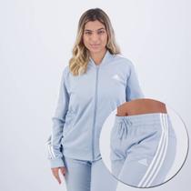 Agasalho Adidas 3 Stripes Feminino Azul e Branco