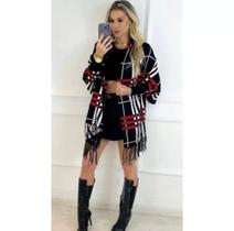 Agasalho Feminino Poncho Xadrez Tricô Moda Outono Inverno Envio Imediato