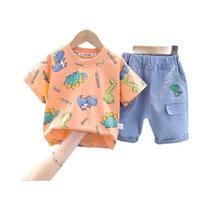 Agasalho Infantil Dinossauro - Camiseta e Shorts Jeans para Meninos (1-5 anos)