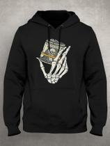 Agasalho Moletom Preto Estampa Frente Mão Esqueleto Notas de Dolar