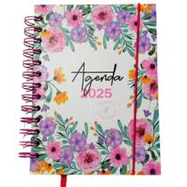 Agenda 2025 Flores & Folhas com Glitter e Elástico diversas cores (13,00 x 18,00 cm)