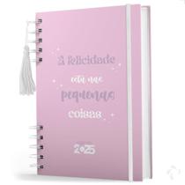 Agenda Coleção Frases Felicidade Cor Rosa Com Capa Dura