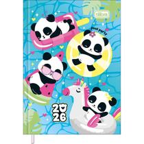 Agenda Costurada Mini 7,8 x 10,8 cm Lovely Friend 2026 - Pandas - Fundo Azul Piscina