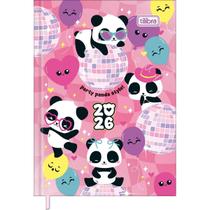 Agenda Costurada Mini 7,8 x 10,8 cm Lovely Friend 2026 - Pandas - Fundo Rosa