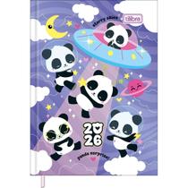 Agenda Costurada Mini 7,8 x 10,8 cm Lovely Friend 2026 - Pandas - Nave Espacial