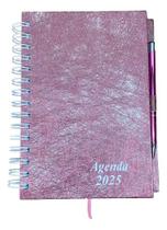 Agenda Diária Anual 2025 Prime Wire-o Estilo com Caneta - Fiber Rosa