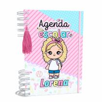 Agenda Escolar Capa Dura 2024 A5 Menina 001 com Elástico, Tassel e Bolso - Lissie Papeleria