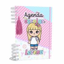 Agenda Escolar Capa Dura 2024 A5 Menina 001 com Elástico, Tassel e Bolso - Lissie Papeleria