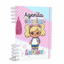 Agenda Escolar Capa Dura 2024 A5 Menina 003 com Elástico, Tassel e Bolso - Lissie Papeleria