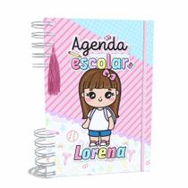 Agenda Escolar Capa Dura 2024 A5 Menina 007 com Elástico, Tassel e Bolso - Lissie Papeleria