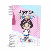 Agenda Escolar Capa Dura 2024 A5 Menina 010 com Elástico, Tassel e Bolso - Lissie Papeleria