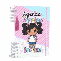 Agenda Escolar Capa Dura 2024 A5 Menina 011 com Elástico, Tassel e Bolso - Lissie Papeleria