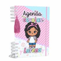 Agenda Escolar Capa Dura 2024 A5 Menina 011 com Elástico, Tassel e Bolso - Lissie Papeleria