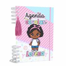 Agenda Escolar Capa Dura 2024 A5 Menina 012 com Elástico, Tassel e Bolso - Lissie Papeleria