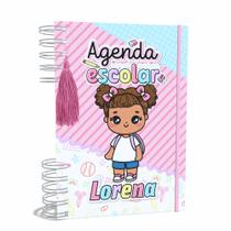 Agenda Escolar Capa Dura 2024 A5 Menina 013 com Elástico, Tassel e Bolso - Lissie Papeleria