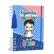 Agenda Escolar Capa Dura 2024 A5 Menino 010 com Elástico, Tassel e Bolso - Lissie Papeleria