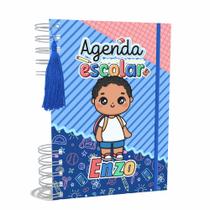 Agenda Escolar Capa Dura 2024 A5 Menino 012 com Elástico, Tassel e Bolso
