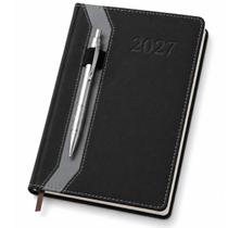 Agenda Executiva 2027 Planner Diário Anual Capa Dura Couro Com Suporte Porta Caneta - Preto Agenda Executiva 2027 Planner Diário Anual Capa Dura Couro Com Suporte Porta Caneta - Preto