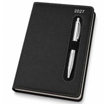 Agenda Executiva 2027 Planner Diário Anual Capa Dura Couro Com Suporte Porta Caneta - Preto Agenda Executiva 2027 Planner Diário Anual Capa Dura Couro Com Suporte Porta Caneta - Preto
