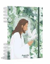 Agenda Gospel Cristã 2024 - Jesus floral verde - A5 2024 - Um Versículo em Todos os Dias