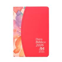 Agenda Luxo Diário Bíblico 2026 Capa Rosa Floral pano couro - Ave Maria
