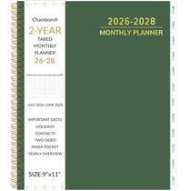 Agenda mensal Chambom 2026-2028, 24 meses, 9x11, verde escuro