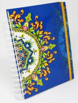 Agenda Permanente 22x16 cm Personalizada Executiva Azul com Mandala Decorativa - Capa Dura, Espiral, Floral, Ideal para