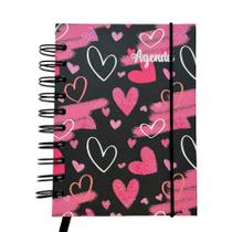 Agenda Permanente Preto com Corações - 160 Folhas - 13x15,1cm - 1 unidade - Rizzo