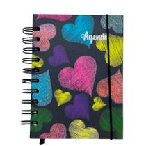 Agenda Permanente Preto com Corações Coloridos - 160 Folhas - 13x15,1cm - 1 unidade - Rizzo