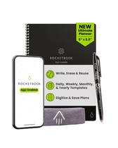 Agenda reutilizável Rocketbook Flex, inteligente, sem data, modelos de calendário diário, semanal, mensal e anual, tamanho executivo 6 x 8,8, preta (pacote com 1)