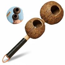 Agogô Artesanal de Ouriço da CastanhadoPará 31 cm Musical Duas Bocas, Cabo e Baqueta em Pinus Roda de Samba Capoeira