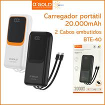 Agold power bank 20.000mah pd 22.5w com cabo lightning usb-c