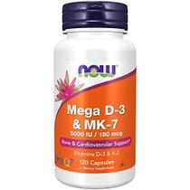 Agora suplementos, Mega D-3 & MK-7, 5000 IU / 180 mcg, Suporte ósseo & cardiovascular*, Vitaminas K-3 & K-2, 120 Cápsulas