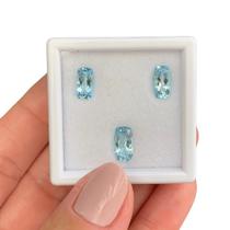 Água Marinha Azul Cushion Retangular SET 3,46ct