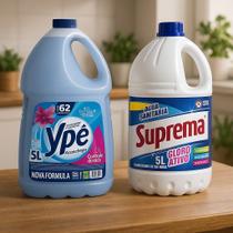 Água Sanitária Candida Suprema Cloro Ativo 5l e Amaciante de Roupas Ypê 5l