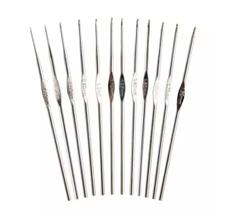 Agulha de Crochê Metal Finas 12 Unidades 0,60mm a 1,90mm Agulha de Crochê Metal Finas 12 Unidades 0,60mm a 1,90mm
