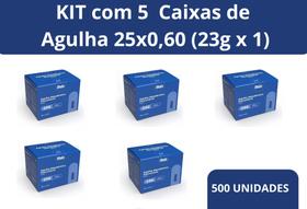 Agulha Descartavel 25 X 0,60mm (23G X 1) KIT C/ 5 Caixas c/100 un - Medix