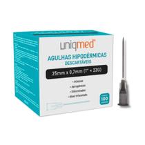 Agulha Descartável 25x0,70mm (22g x 1) Caixa com 100 Unidades Uniqmed Agulha Descartável 25x0,70mm (22g x 1) Caixa com 100 Unidades Uniqmed