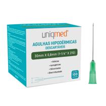 Agulha Descartável 30x0,80mm (21g x 1 1/4) Caixa com 100 Unidades Uniqmed Agulha Descartável 30x0,80mm (21g x 1 1/4) Caixa com 100 Unidades Uniqmed