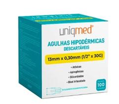 Agulha Descartável com 100 Unidades 13 X 3 ( 30G ) UNIQMED Agulha Descartável com 100 Unidades 13 X 3 ( 30G ) UNIQMED