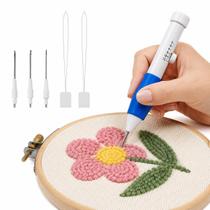 Agulha Mágica para Artesanato Bordado Ponto Russo Kit com 3 Agulhas, 2 Passadores e 1 Suporte