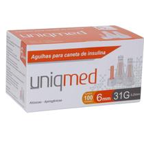 Agulha para Caneta 6mm 31g 0,25mm Caixa com 100 Unidades Uniqmed