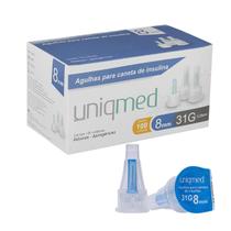 Agulha para Caneta 8mm 31g 0,25mm Uniqmed Caixa com 100 Unidades