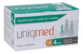 Agulha para caneta de insulina 4mm 32g 100 unidades uniqmed