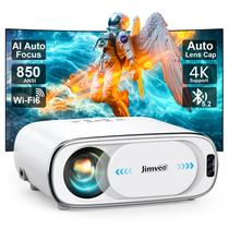 AI Auto Focus+Auto Lens Cap Projetor externo 4K com WiFi 6 e Bluetooth: atualize o projetor portátil Jimveo 850 ANSI Native 1080P, Keystone e zoom automático 6D, projetor de filmes LED doméstico para uso externo/doméstico
