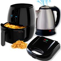 Air fryer 3l e sanduicheira grill e chaleira inox kit top